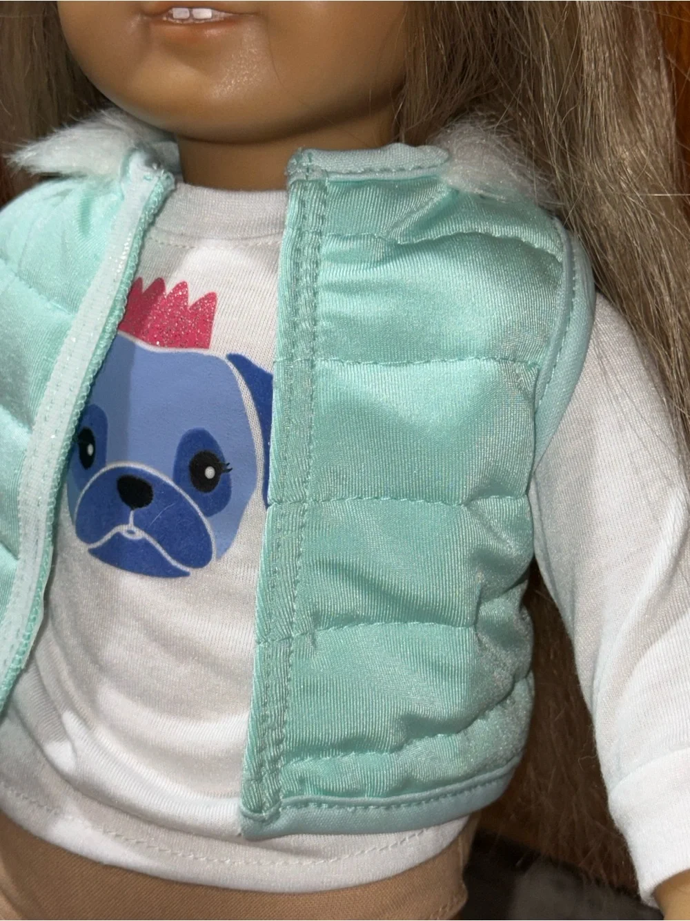Our Generation long white sleeve dog shirt & blue puffy vest